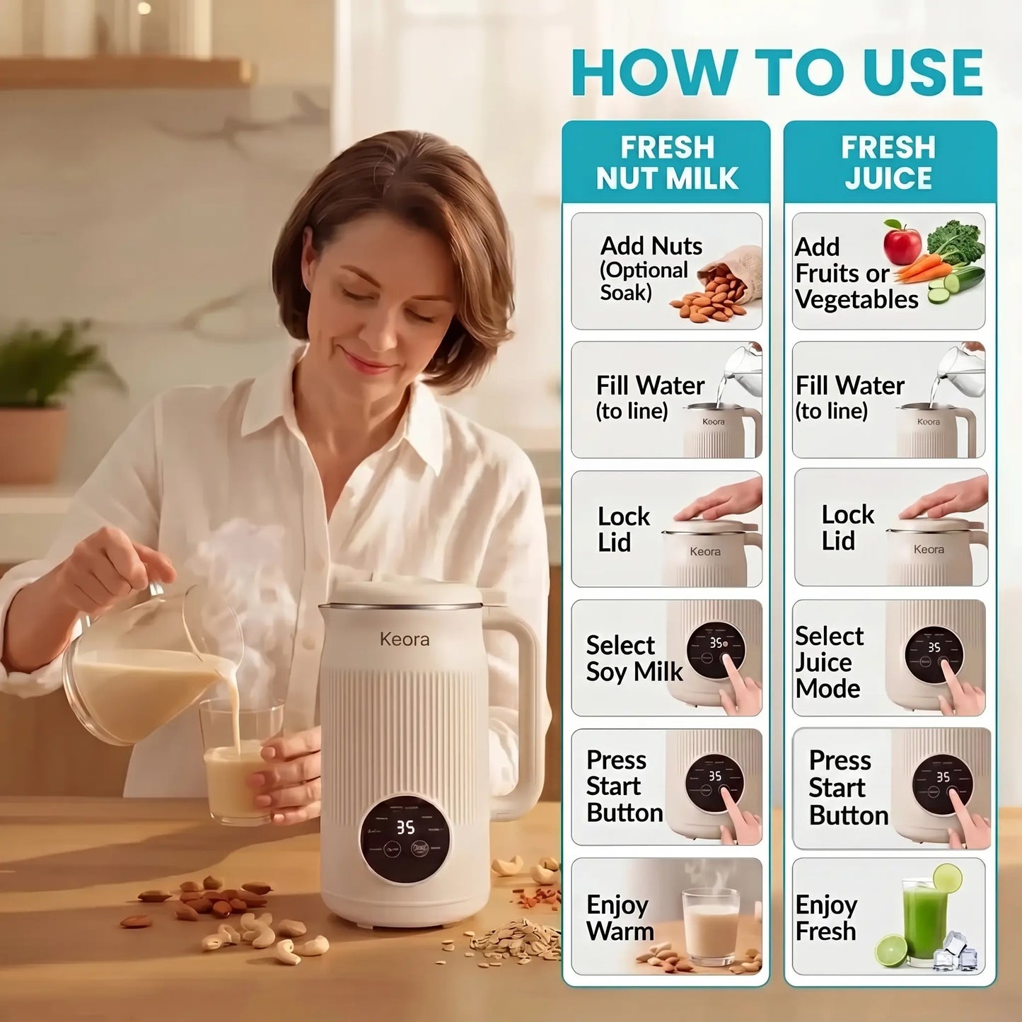 Keora – The 8-in-1 Multifunction Nut Milk, Juice Maker And More.